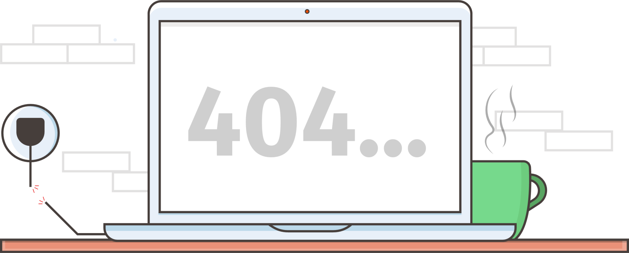 404 browser not found error desk computer laptop screen illustration