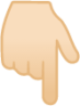 backhand index pointing down: light skin tone emoji