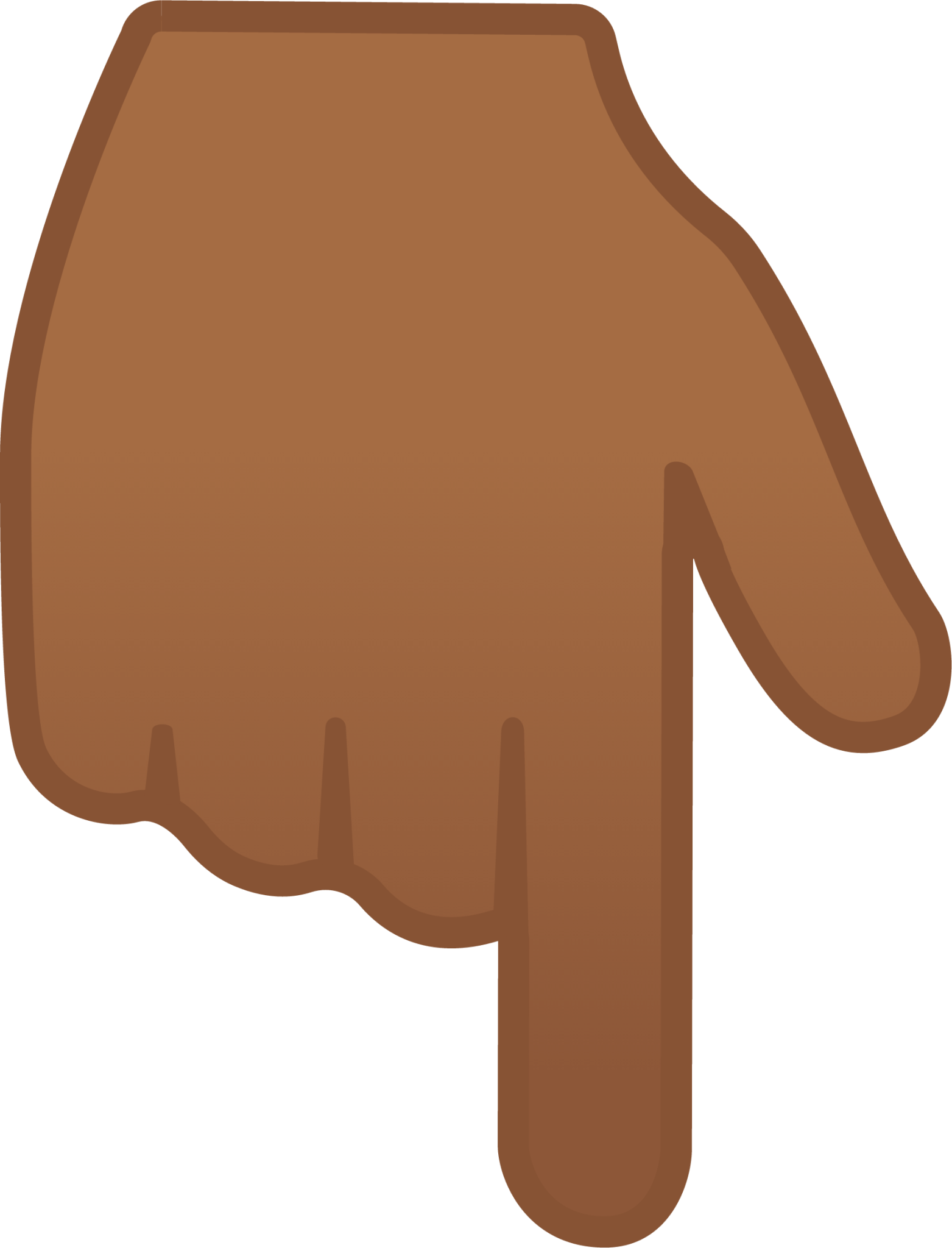 backhand index pointing down: medium-dark skin tone emoji