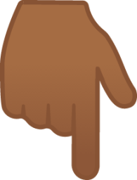 backhand index pointing down: medium-dark skin tone emoji