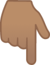 backhand index pointing down: medium skin tone emoji
