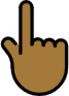 backhand index pointing up: medium-dark skin tone emoji
