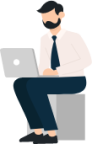 bearded man sitting with laptop illustration