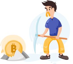 bitcoin miner person shovel illustration