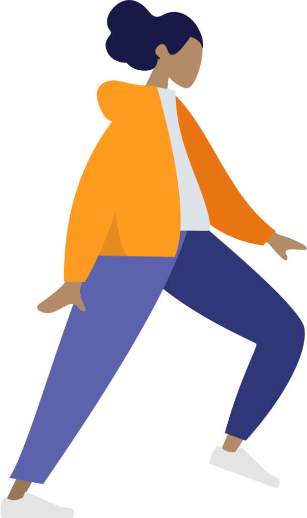 black girl black woman orange jacket purple pants illustration