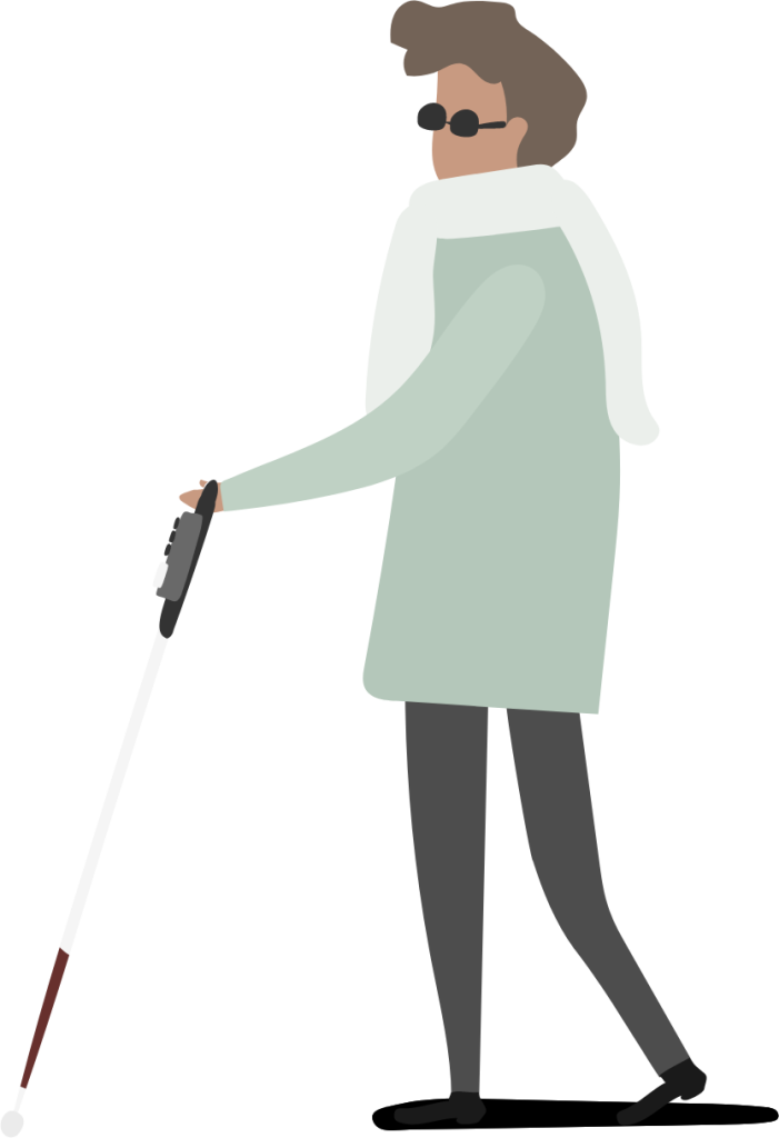 blind person walking scarf illustration