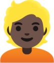 blond-haired person: dark skin tone emoji
