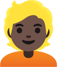 blond-haired person: dark skin tone emoji