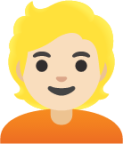 blond-haired person: light skin tone emoji