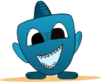 blue cute little monster with sharp teeth icon