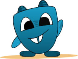 blue happy smile monster with two horns icon