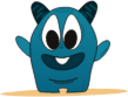 bluish happy monster with two horns and baby smile icon