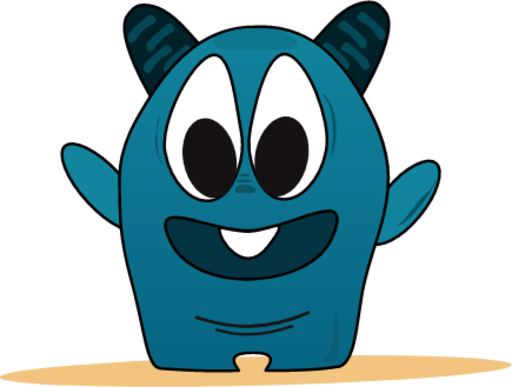 bluish happy monster with two horns and baby smile icon