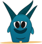 bluish lazy monster with three horns and sad eyes and no teeths icon