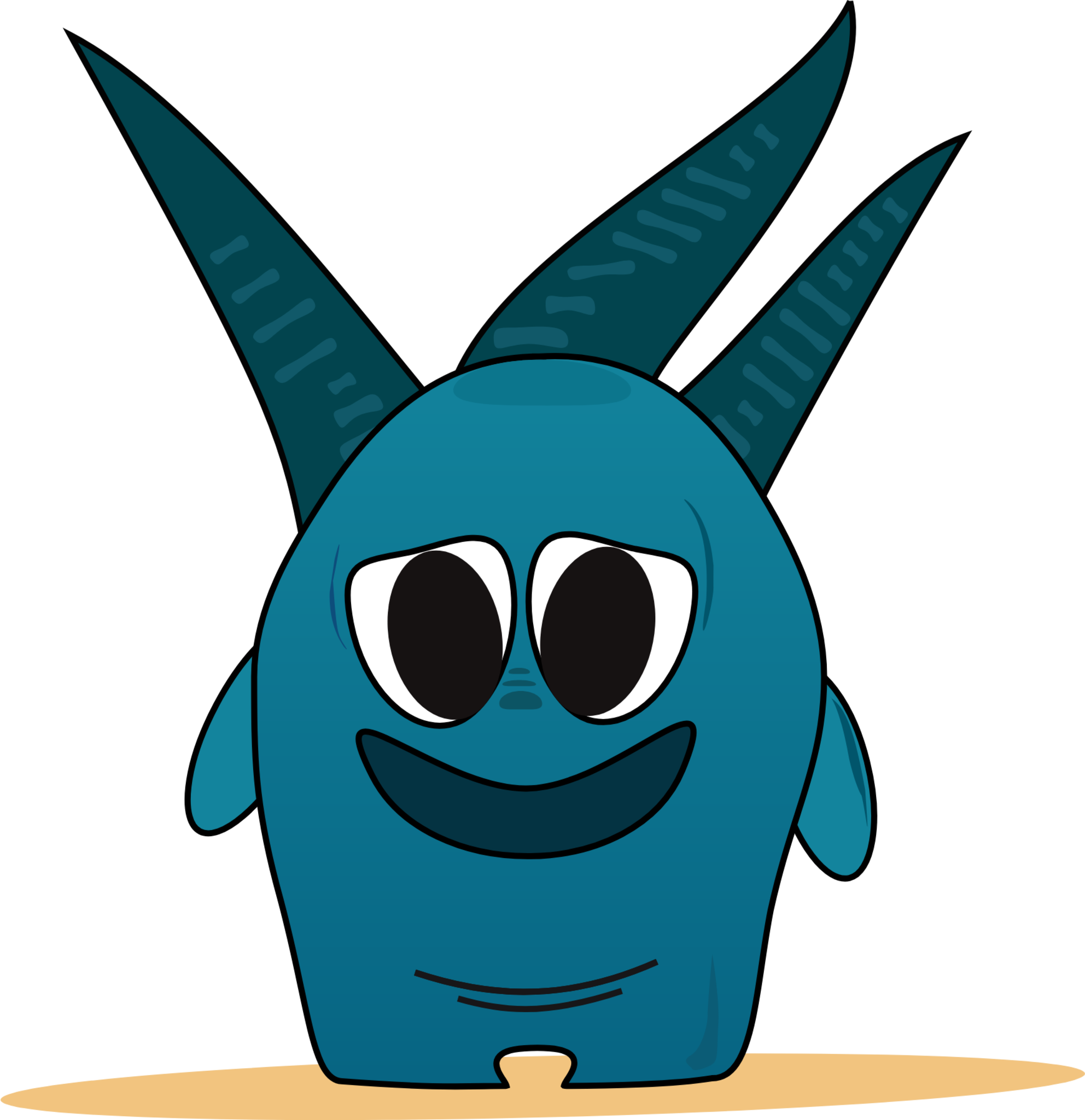 bluish lazy monster with three horns and sad eyes and no teeths icon
