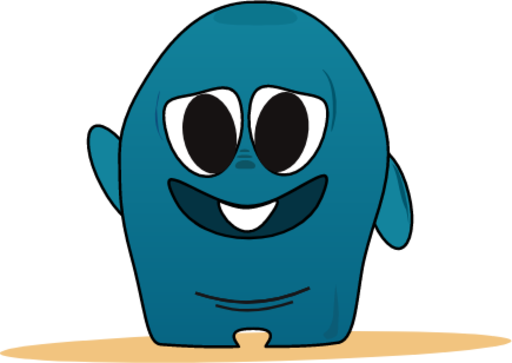 bluish monster with sad eye and happy smile waving you icon