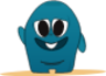 bluish monster with sad eye and happy smile waving you icon