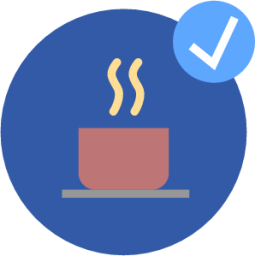coffee blue checkmark icon
