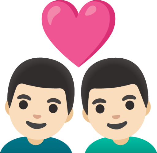 couple with heart: man, man, light skin tone emoji