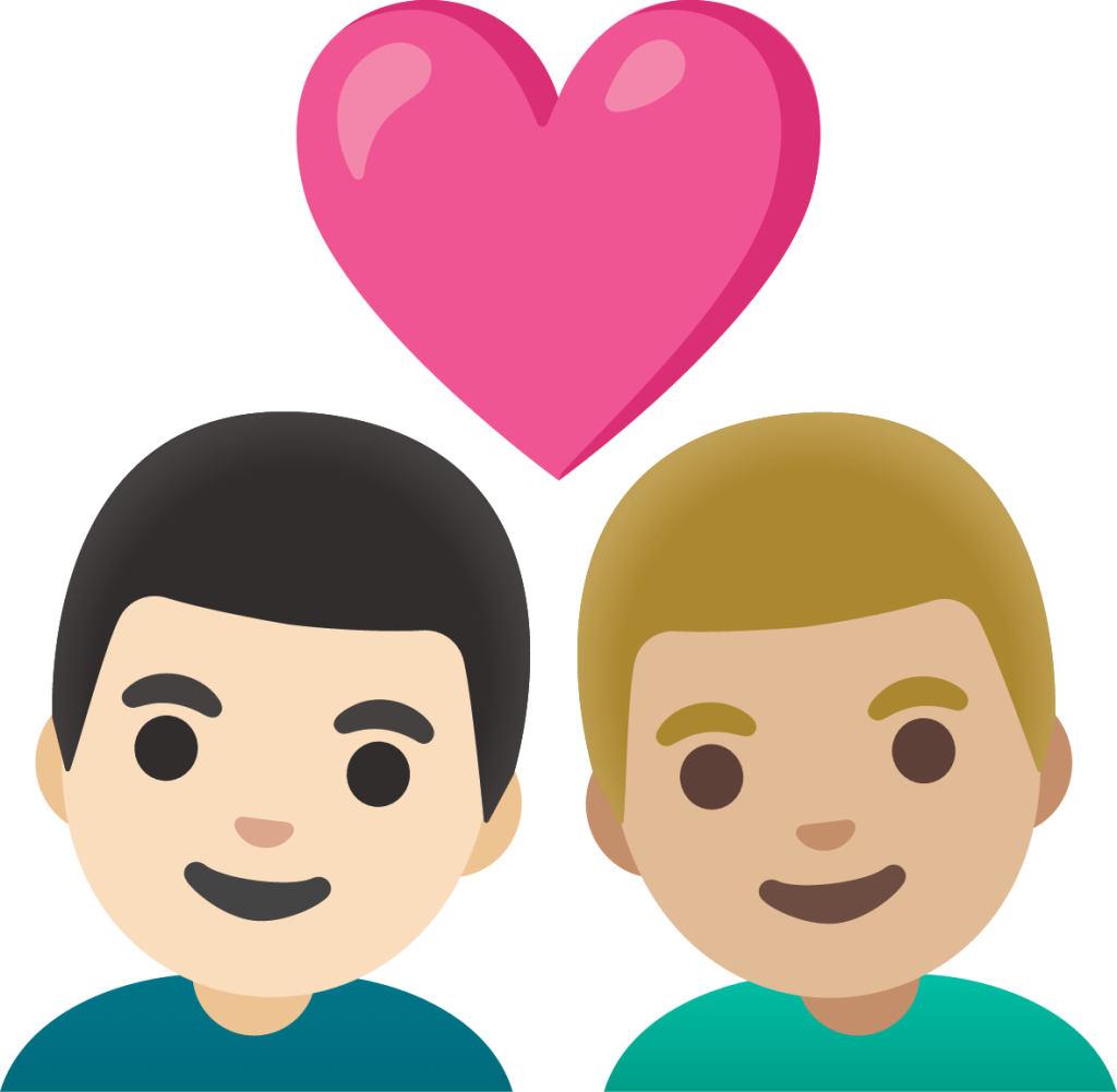 couple with heart: man, man, light skin tone, medium-light skin tone emoji