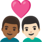 couple with heart: man, man, medium-dark skin tone, light skin tone emoji