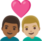 couple with heart: man, man, medium-dark skin tone, medium-light skin tone emoji