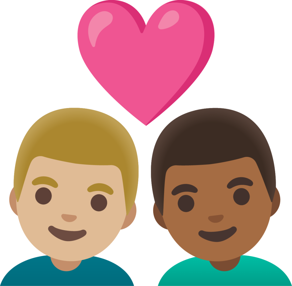 couple with heart: man, man, medium-light skin tone, medium-dark skin tone emoji