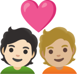 couple with heart: person, person, light skin tone, medium-light skin tone emoji