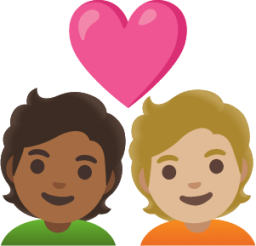 couple with heart: person, person, medium-dark skin tone, medium-light skin tone emoji