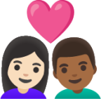 couple with heart: woman, man, light skin tone, medium-dark skin tone emoji