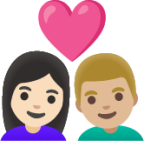 couple with heart: woman, man, light skin tone, medium-light skin tone emoji
