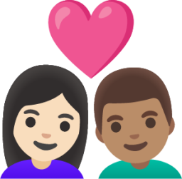 couple with heart: woman, man, light skin tone, medium skin tone emoji