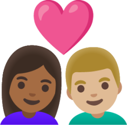 couple with heart: woman, man, medium-dark skin tone, medium-light skin tone emoji