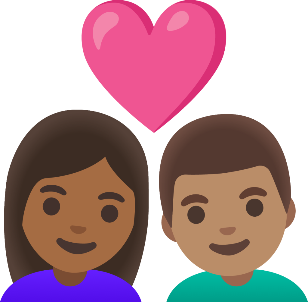 couple with heart: woman, man, medium-dark skin tone, medium skin tone emoji