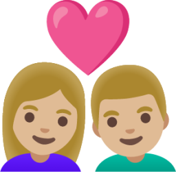couple with heart: woman, man, medium-light skin tone emoji