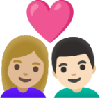 couple with heart: woman, man, medium-light skin tone, light skin tone emoji