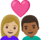 couple with heart: woman, man, medium-light skin tone, medium-dark skin tone emoji