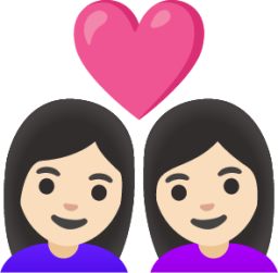 couple with heart: woman, woman, light skin tone emoji