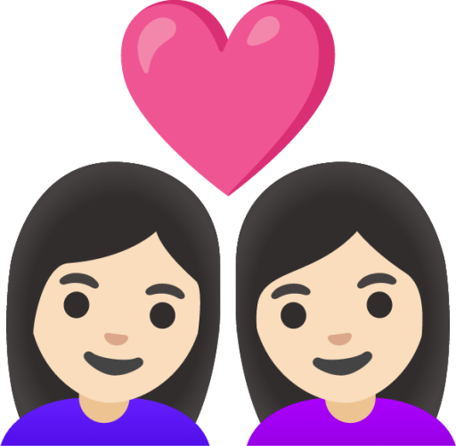 couple with heart: woman, woman, light skin tone emoji