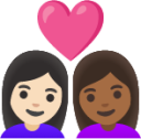 couple with heart: woman, woman, light skin tone, medium-dark skin tone emoji