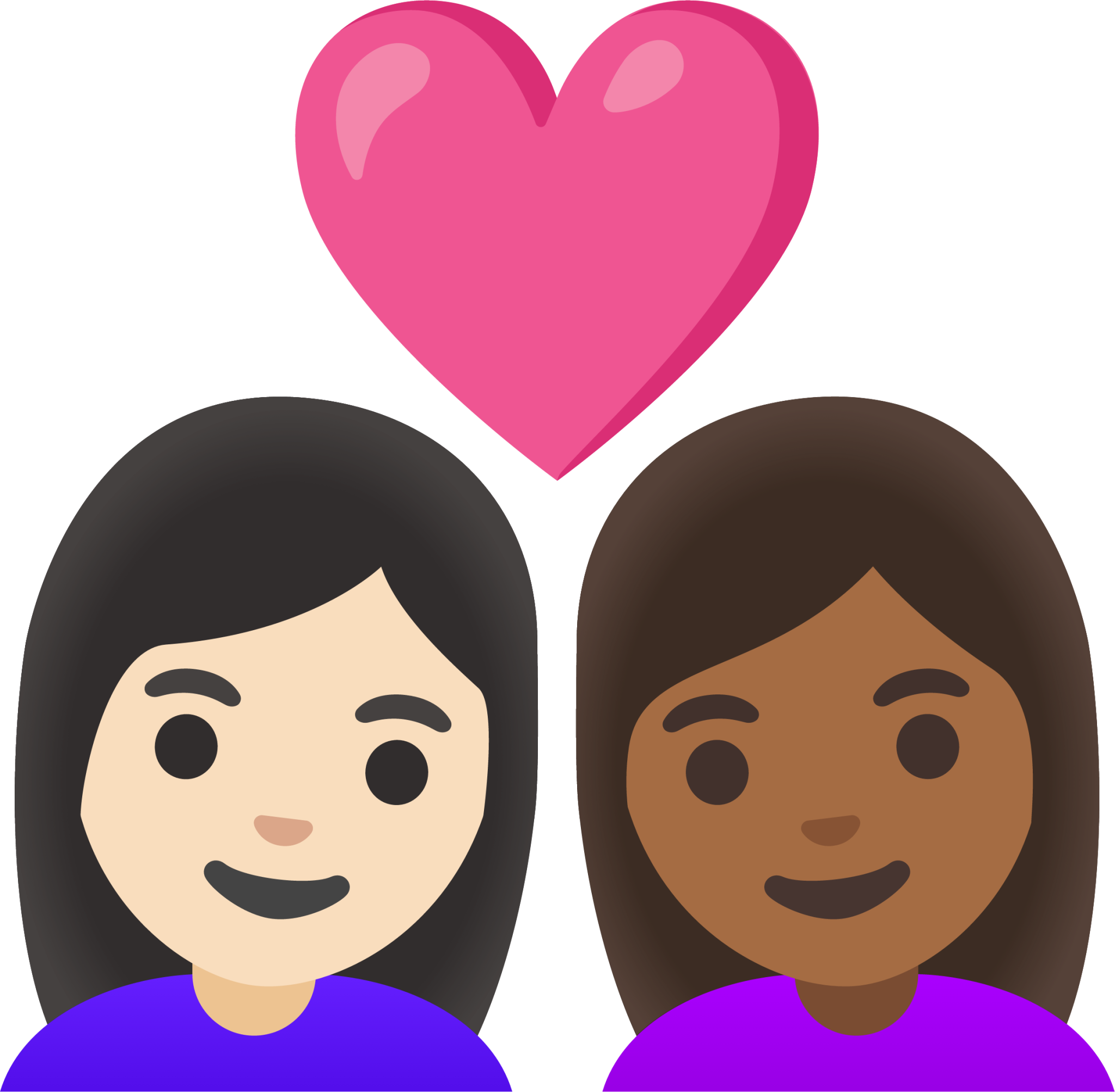 couple with heart: woman, woman, light skin tone, medium-dark skin tone emoji