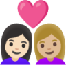 couple with heart: woman, woman, light skin tone, medium-light skin tone emoji