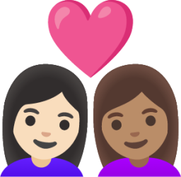 couple with heart: woman, woman, light skin tone, medium skin tone emoji