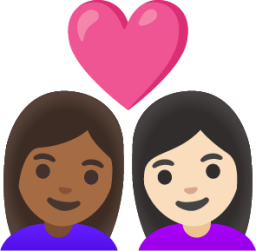 couple with heart: woman, woman, medium-dark skin tone, light skin tone emoji