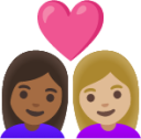 couple with heart: woman, woman, medium-dark skin tone, medium-light skin tone emoji