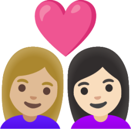 couple with heart: woman, woman, medium-light skin tone, light skin tone emoji