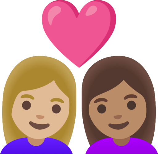 couple with heart: woman, woman, medium-light skin tone, medium skin tone emoji