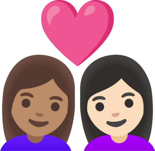 couple with heart: woman, woman, medium skin tone, light skin tone emoji