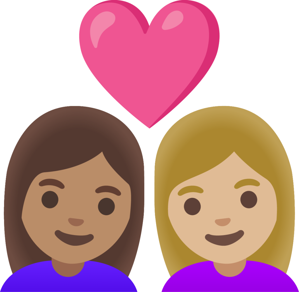couple with heart: woman, woman, medium skin tone, medium-light skin tone emoji
