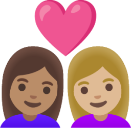 couple with heart: woman, woman, medium skin tone, medium-light skin tone emoji